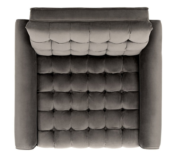 Safavieh Amaris Tufted Accent Chair - Mid-Century Elegance With Plush Velvet Upholstery & Brass Accents Shale/Black ACH4503C