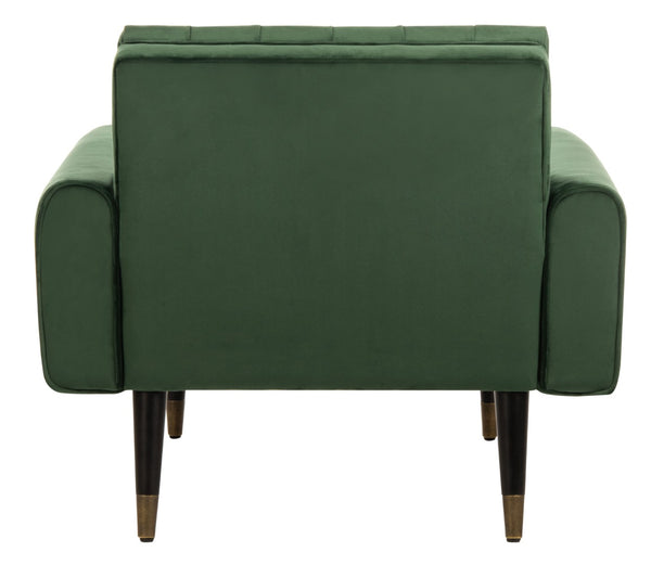 Safavieh Amaris Tufted Accent Chair - Mid-Century Elegance With Plush Velvet Upholstery & Brass Accents Forest Green/Black ACH4503D