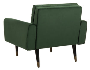 Safavieh Amaris Tufted Accent Chair - Mid-Century Elegance With Plush Velvet Upholstery & Brass Accents Forest Green/Black ACH4503D