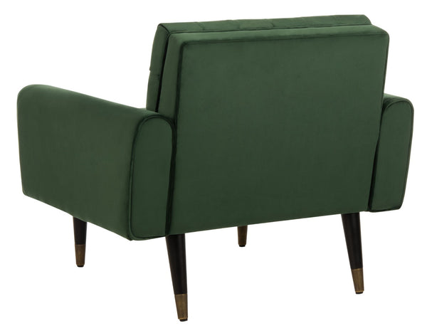 Safavieh Amaris Tufted Accent Chair - Mid-Century Elegance With Plush Velvet Upholstery & Brass Accents Forest Green/Black ACH4503D