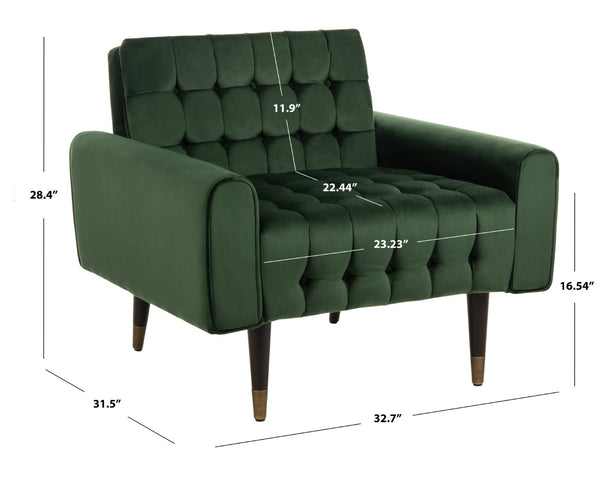Safavieh Amaris Tufted Accent Chair - Mid-Century Elegance With Plush Velvet Upholstery & Brass Accents Forest Green/Black ACH4503D