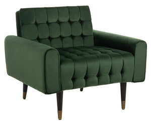 Safavieh Amaris Tufted Accent Chair - Mid-Century Elegance With Plush Velvet Upholstery & Brass Accents Forest Green/Black ACH4503D