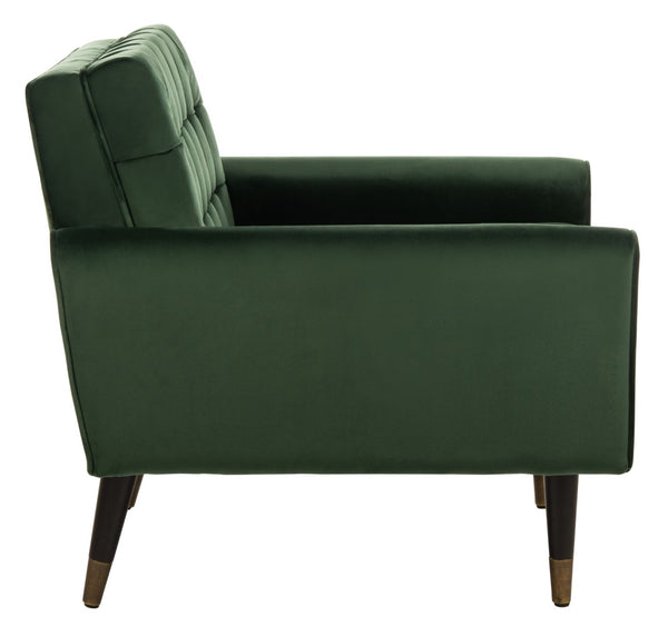 Safavieh Amaris Tufted Accent Chair - Mid-Century Elegance With Plush Velvet Upholstery & Brass Accents Forest Green/Black ACH4503D