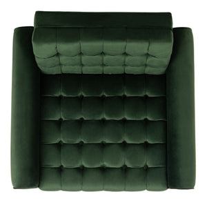 Safavieh Amaris Tufted Accent Chair - Mid-Century Elegance With Plush Velvet Upholstery & Brass Accents Forest Green/Black ACH4503D