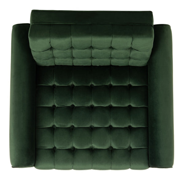 Safavieh Amaris Tufted Accent Chair - Mid-Century Elegance With Plush Velvet Upholstery & Brass Accents Forest Green/Black ACH4503D