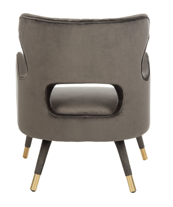 Safavieh Blair Wingback Accent Chair - Luxe Velvet Upholstery With Channel Tufting, Gold-Capped Legs & Style Shale/Gold ACH4504A