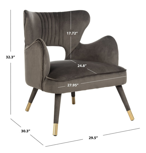 Safavieh Blair Wingback Accent Chair - Luxe Velvet Upholstery With Channel Tufting, Gold-Capped Legs & Style Shale/Gold ACH4504A