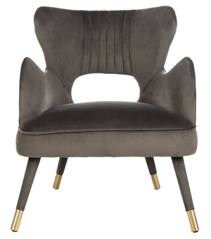 Safavieh Blair Wingback Accent Chair - Luxe Velvet Upholstery With Channel Tufting, Gold-Capped Legs & Style Shale/Gold ACH4504A