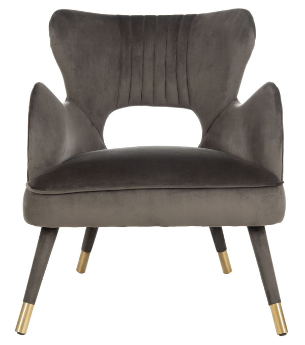 Safavieh Blair Wingback Accent Chair - Luxe Velvet Upholstery With Channel Tufting, Gold-Capped Legs & Style Shale/Gold ACH4504A
