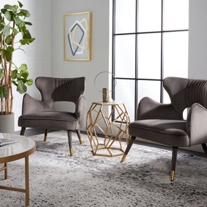 Safavieh Blair Wingback Accent Chair - Luxe Velvet Upholstery With Channel Tufting, Gold-Capped Legs & Style Shale/Gold ACH4504A