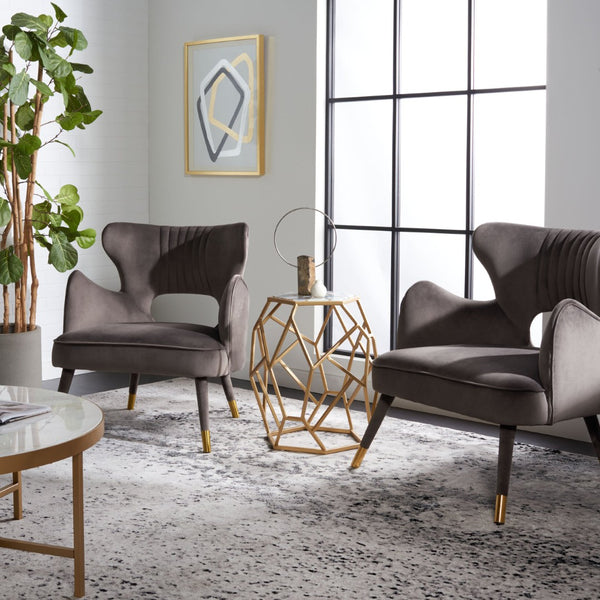 Safavieh Blair Wingback Accent Chair - Luxe Velvet Upholstery With Channel Tufting, Gold-Capped Legs & Style Shale/Gold ACH4504A