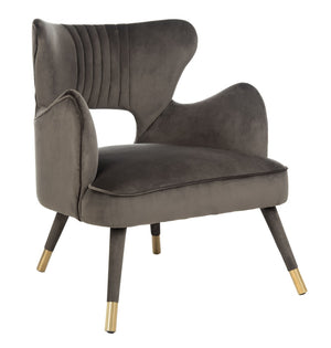 Safavieh Blair Wingback Accent Chair - Luxe Velvet Upholstery With Channel Tufting, Gold-Capped Legs & Style Shale/Gold ACH4504A
