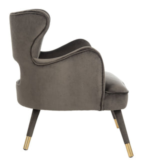 Safavieh Blair Wingback Accent Chair - Luxe Velvet Upholstery With Channel Tufting, Gold-Capped Legs & Style Shale/Gold ACH4504A