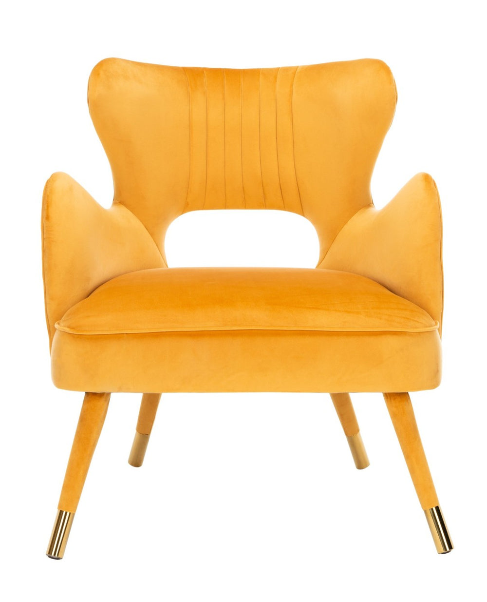 Safavieh Blair Wingback Accent Chair - Luxe Velvet Upholstery With Channel Tufting, Gold-Capped Legs & Style Marigold/Gold ACH4504B