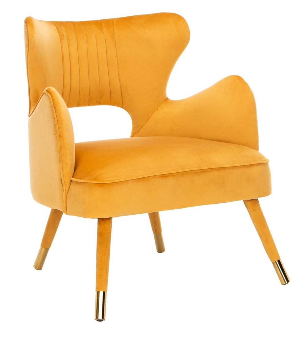 Safavieh Blair Wingback Accent Chair - Luxe Velvet Upholstery With Channel Tufting, Gold-Capped Legs & Style Marigold/Gold ACH4504B