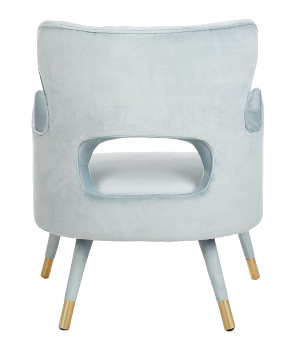 Safavieh Blair Wingback Accent Chair - Luxe Velvet Upholstery With Channel Tufting, Gold-Capped Legs & Style Slate Blue/Gold ACH4504C
