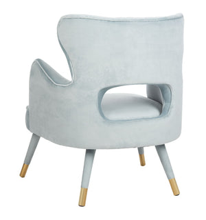 Safavieh Blair Wingback Accent Chair - Luxe Velvet Upholstery With Channel Tufting, Gold-Capped Legs & Style Slate Blue/Gold ACH4504C
