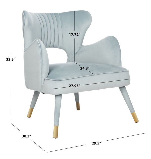 Safavieh Blair Wingback Accent Chair - Luxe Velvet Upholstery With Channel Tufting, Gold-Capped Legs & Style Slate Blue/Gold ACH4504C