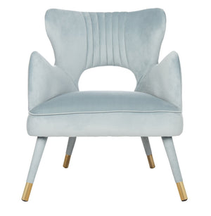 Safavieh Blair Wingback Accent Chair - Luxe Velvet Upholstery With Channel Tufting, Gold-Capped Legs & Style Slate Blue/Gold ACH4504C