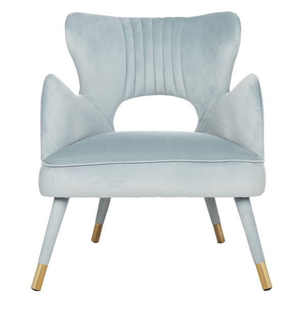 Safavieh Blair Wingback Accent Chair - Luxe Velvet Upholstery With Channel Tufting, Gold-Capped Legs & Style Slate Blue/Gold ACH4504C