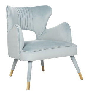 Safavieh Blair Wingback Accent Chair - Luxe Velvet Upholstery With Channel Tufting, Gold-Capped Legs & Style Slate Blue/Gold ACH4504C