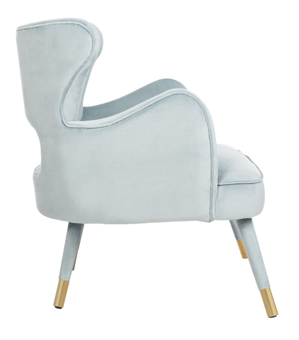 Safavieh Blair Wingback Accent Chair - Luxe Velvet Upholstery With Channel Tufting, Gold-Capped Legs & Style Slate Blue/Gold ACH4504C