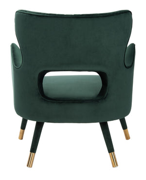 Safavieh Blair Wingback Accent Chair - Luxe Velvet Upholstery With Channel Tufting, Gold-Capped Legs & Style Forest Green/Gold ACH4504D