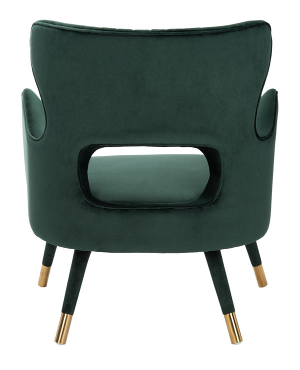Safavieh Blair Wingback Accent Chair - Luxe Velvet Upholstery With Channel Tufting, Gold-Capped Legs & Style Forest Green/Gold ACH4504D