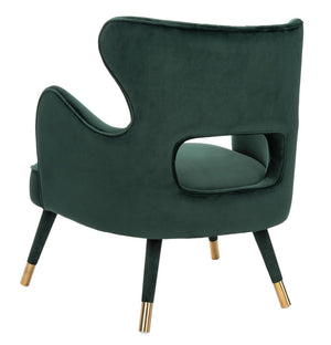 Safavieh Blair Wingback Accent Chair - Luxe Velvet Upholstery With Channel Tufting, Gold-Capped Legs & Style Forest Green/Gold ACH4504D
