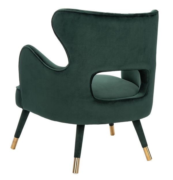 Safavieh Blair Wingback Accent Chair - Luxe Velvet Upholstery With Channel Tufting, Gold-Capped Legs & Style Forest Green/Gold ACH4504D