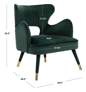 Safavieh Blair Wingback Accent Chair - Luxe Velvet Upholstery With Channel Tufting, Gold-Capped Legs & Style Forest Green/Gold ACH4504D
