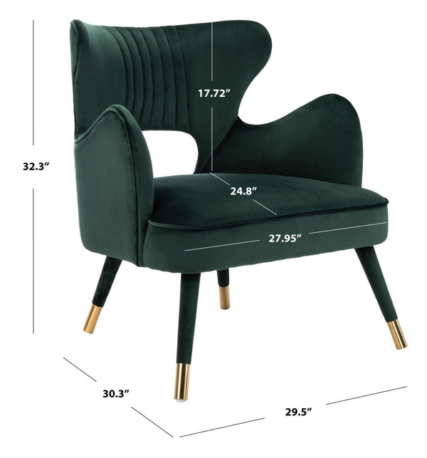 Safavieh Blair Wingback Accent Chair - Luxe Velvet Upholstery With Channel Tufting, Gold-Capped Legs & Style Forest Green/Gold ACH4504D