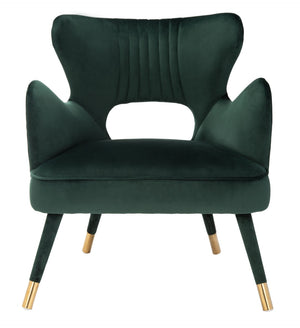 Safavieh Blair Wingback Accent Chair - Luxe Velvet Upholstery With Channel Tufting, Gold-Capped Legs & Style Forest Green/Gold ACH4504D