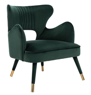 Safavieh Blair Wingback Accent Chair - Luxe Velvet Upholstery With Channel Tufting, Gold-Capped Legs & Style Forest Green/Gold ACH4504D