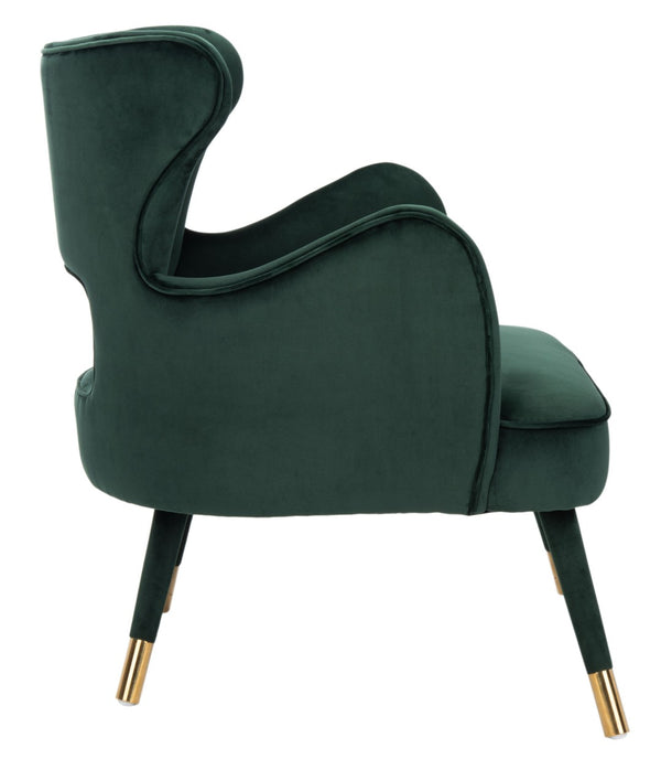 Safavieh Blair Wingback Accent Chair - Luxe Velvet Upholstery With Channel Tufting, Gold-Capped Legs & Style Forest Green/Gold ACH4504D