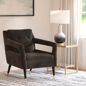 Safavieh Mara Tufted Accent Chair - Mid-Century Modern Design With Plush Velvet Upholstery & Gold Accents Shale/Gold ACH4505A