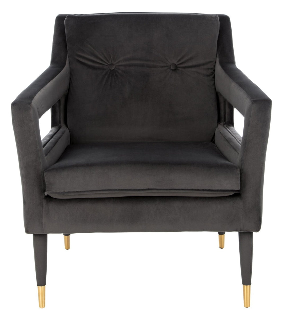 Safavieh Mara Tufted Accent Chair - Mid-Century Modern Design With Plush Velvet Upholstery & Gold Accents Shale/Gold ACH4505A
