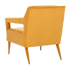 Safavieh Mara Tufted Accent Chair - Mid-Century Modern Design With Plush Velvet Upholstery & Gold Accents Marigold/Gold ACH4505B