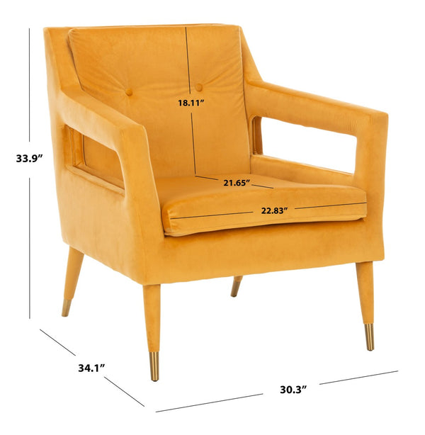 Safavieh Mara Tufted Accent Chair - Mid-Century Modern Design With Plush Velvet Upholstery & Gold Accents Marigold/Gold ACH4505B