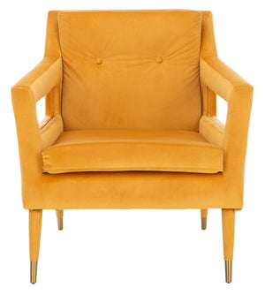 Safavieh Mara Tufted Accent Chair - Mid-Century Modern Design With Plush Velvet Upholstery & Gold Accents Marigold/Gold ACH4505B