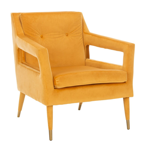 Safavieh Mara Tufted Accent Chair - Mid-Century Modern Design With Plush Velvet Upholstery & Gold Accents Marigold/Gold ACH4505B