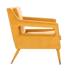 Safavieh Mara Tufted Accent Chair - Mid-Century Modern Design With Plush Velvet Upholstery & Gold Accents Marigold/Gold ACH4505B