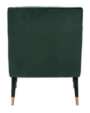 Safavieh Mara Tufted Accent Chair - Mid-Century Modern Design With Plush Velvet Upholstery & Gold Accents Forest Green/Gold ACH4505E