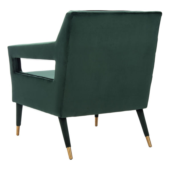 Safavieh Mara Tufted Accent Chair - Mid-Century Modern Design With Plush Velvet Upholstery & Gold Accents Forest Green/Gold ACH4505E