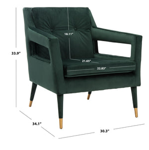 Safavieh Mara Tufted Accent Chair - Mid-Century Modern Design With Plush Velvet Upholstery & Gold Accents Forest Green/Gold ACH4505E