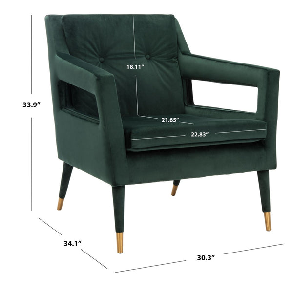 Safavieh Mara Tufted Accent Chair - Mid-Century Modern Design With Plush Velvet Upholstery & Gold Accents Forest Green/Gold ACH4505E