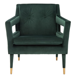 Safavieh Mara Tufted Accent Chair - Mid-Century Modern Design With Plush Velvet Upholstery & Gold Accents Forest Green/Gold ACH4505E