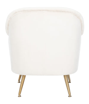 Safavieh Brienne Mid Century Arm Chair - Luxurious Velvet Accent With Elegant Brass Legs For Cozy Living Spaces Ivory Velvet/Brass ACH4506A