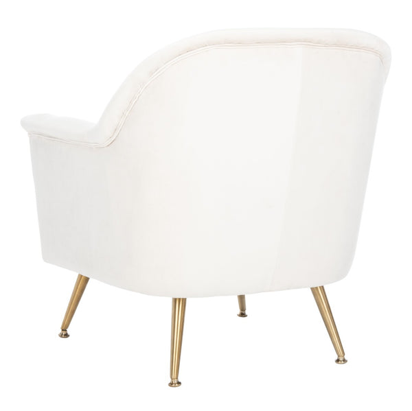 Safavieh Brienne Mid Century Arm Chair - Luxurious Velvet Accent With Elegant Brass Legs For Cozy Living Spaces Ivory Velvet/Brass ACH4506A