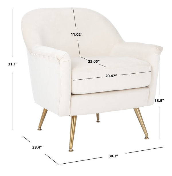 Safavieh Brienne Mid Century Arm Chair - Luxurious Velvet Accent With Elegant Brass Legs For Cozy Living Spaces Ivory Velvet/Brass ACH4506A